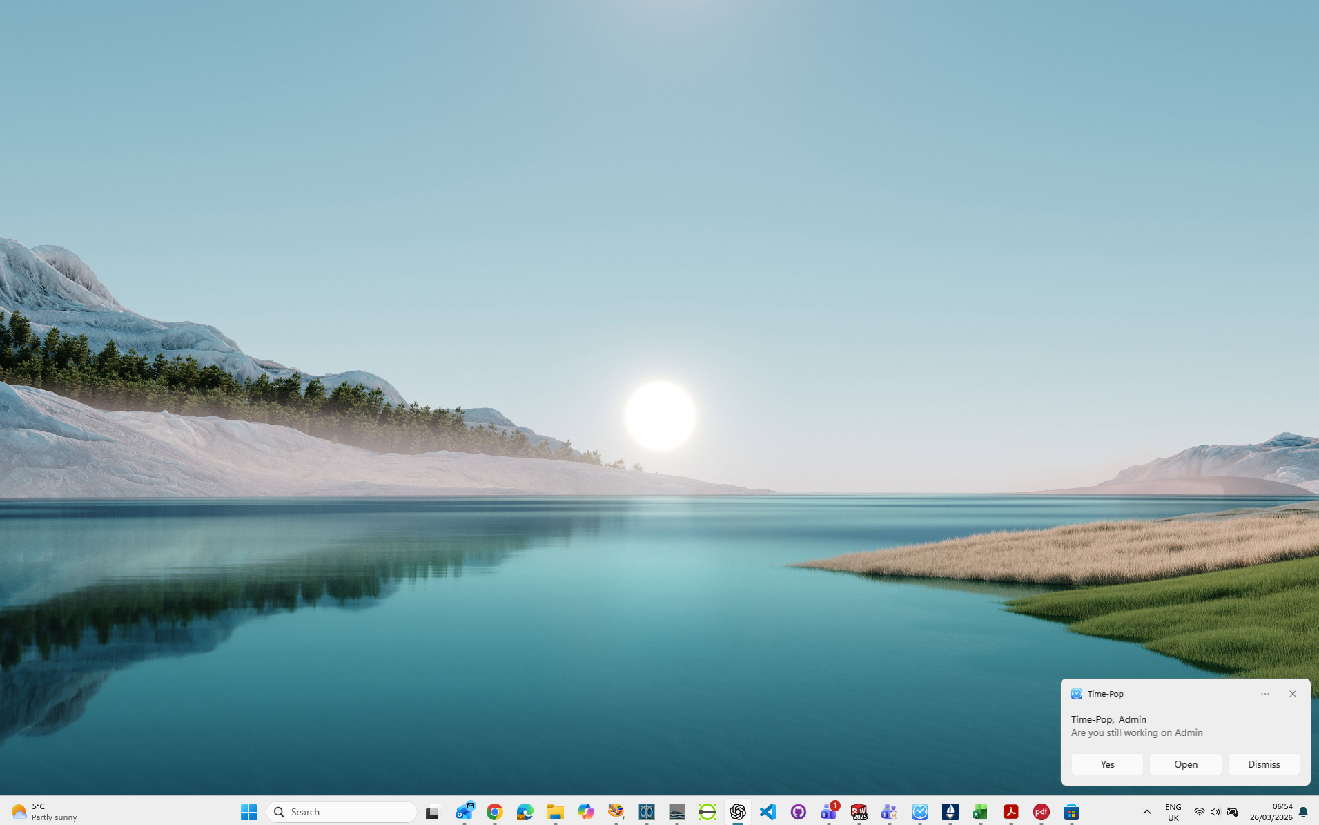 Time-Pop notification popup with actions to continue current work, open app, or dismiss